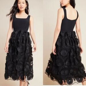 NWT ANTHROPOLOGIE Floriana Black Lacey Embroidered Floral Tank Midi Dress Size 6